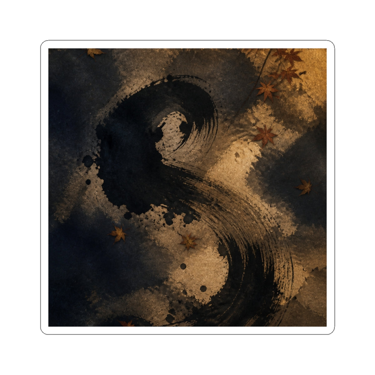 Ink Brushstroke Autumn Sticker | Dark Japandi Luxurious Design