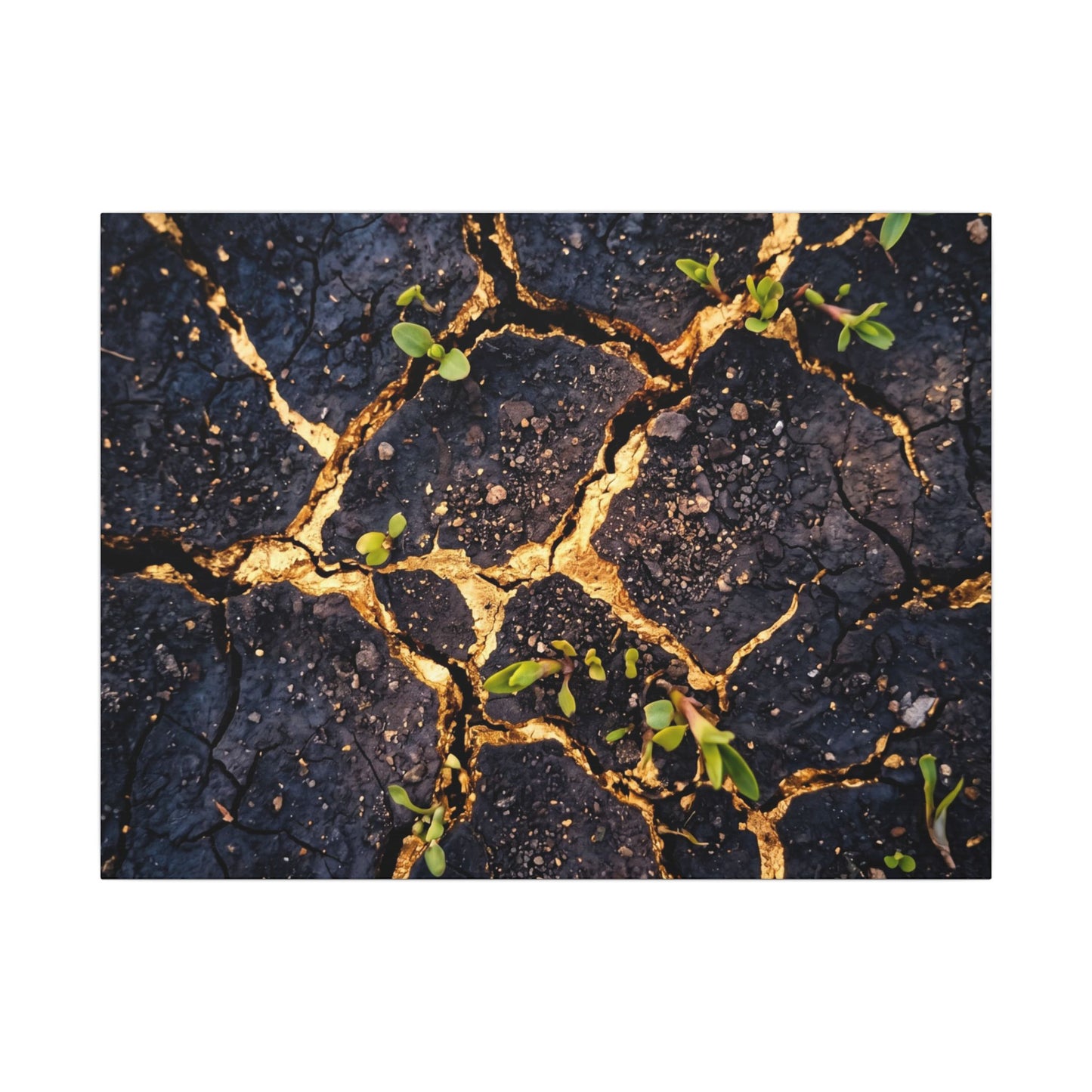 Spring Cracked Earth Crackle Gold Canvas Art | Healing Decor