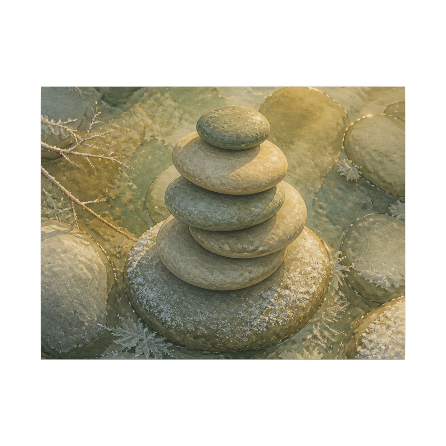River Stones Watercolor Canvas Art | Elegant Japandi Art