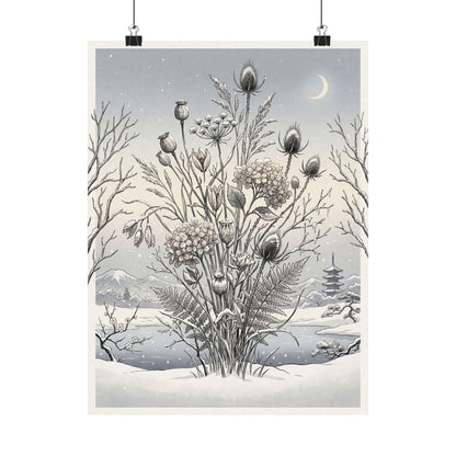 Zen Dried Flowers in Dawn | Ukiyo E Inspired Wall Art Print