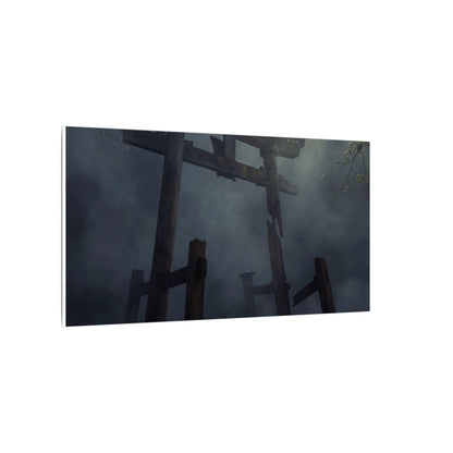 Dark Japandi Torii Gate in Dappled | Moody Minimal Canvas Art