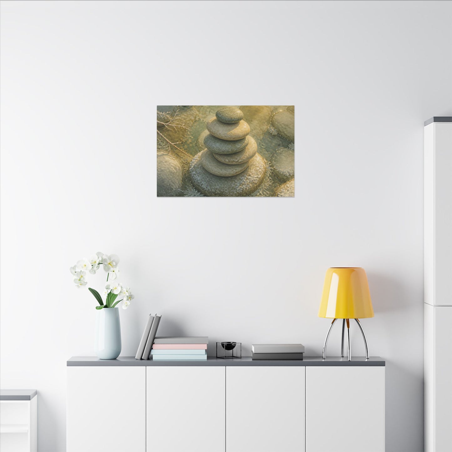 River Stones Watercolor Canvas Art | Elegant Japandi Art