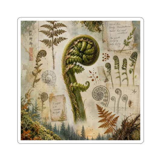 Datsuzoku Fern Unfurling Sticker - Cottagecore Herbarium