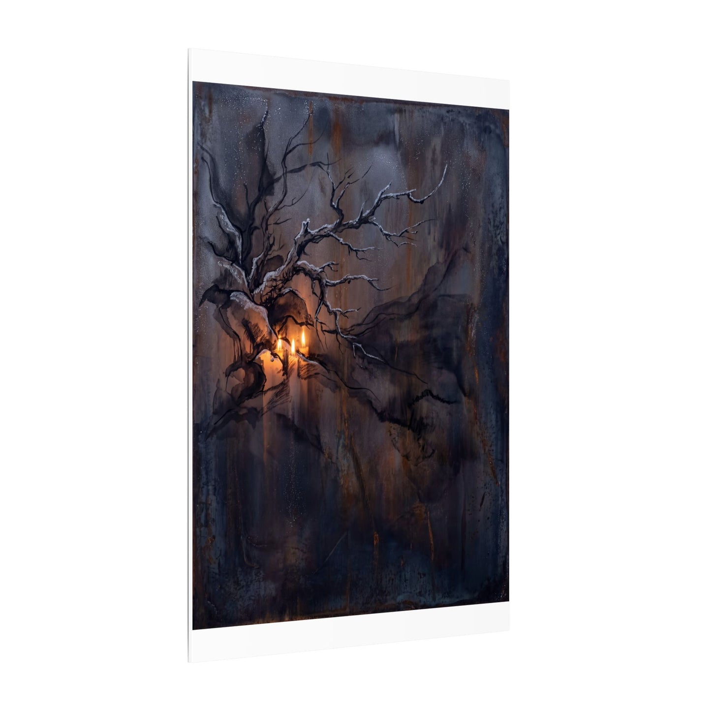 Winter Rust Patina Charcoal Ink Canvas Art | Atmospheric Decor
