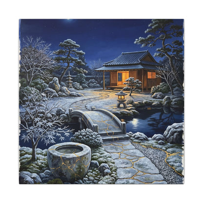 Moonlit Garden Winter Canvas Art | Kintsugi Artful Design