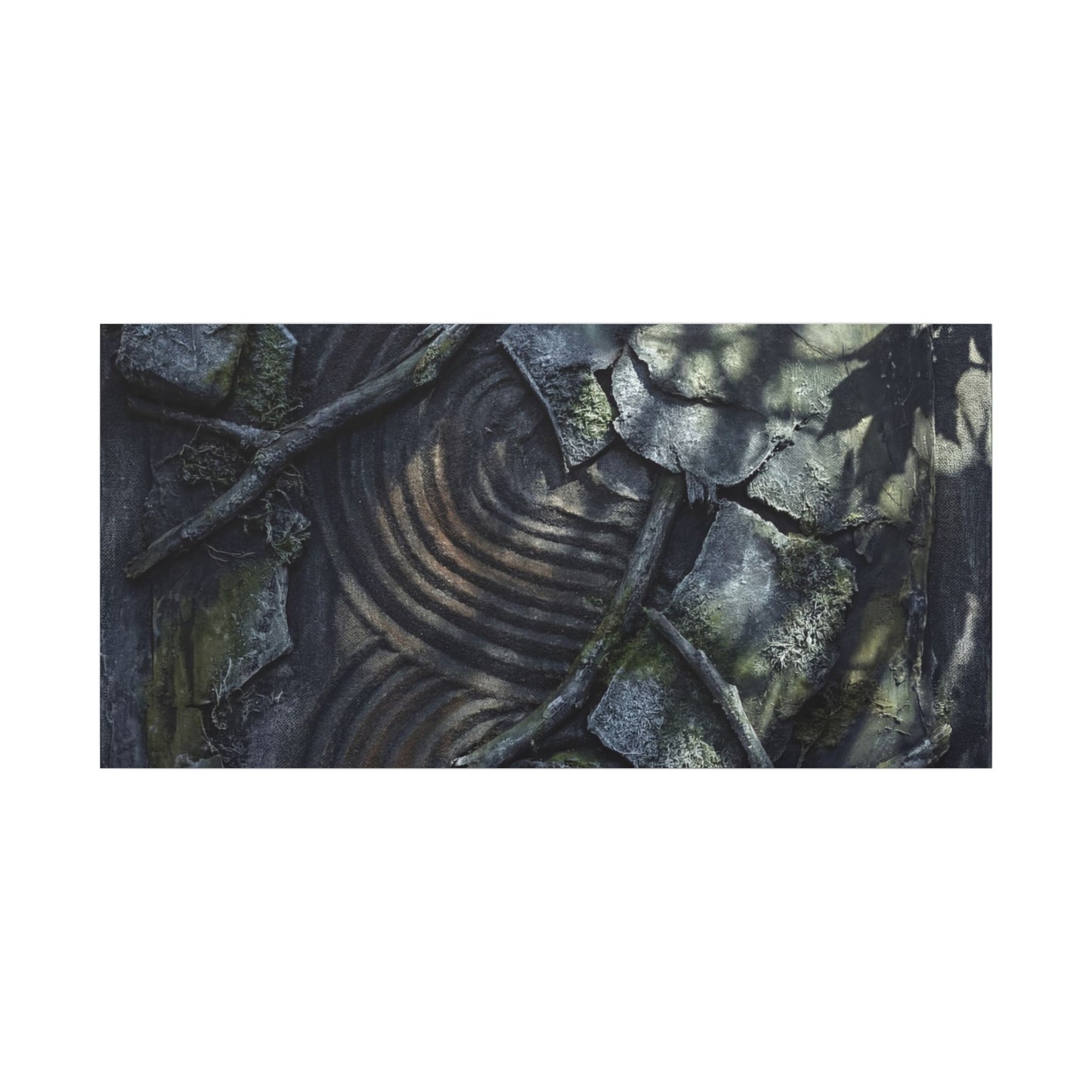 Rock Garden Canvas Art | Winter Dark Japandi Dark Texture Art