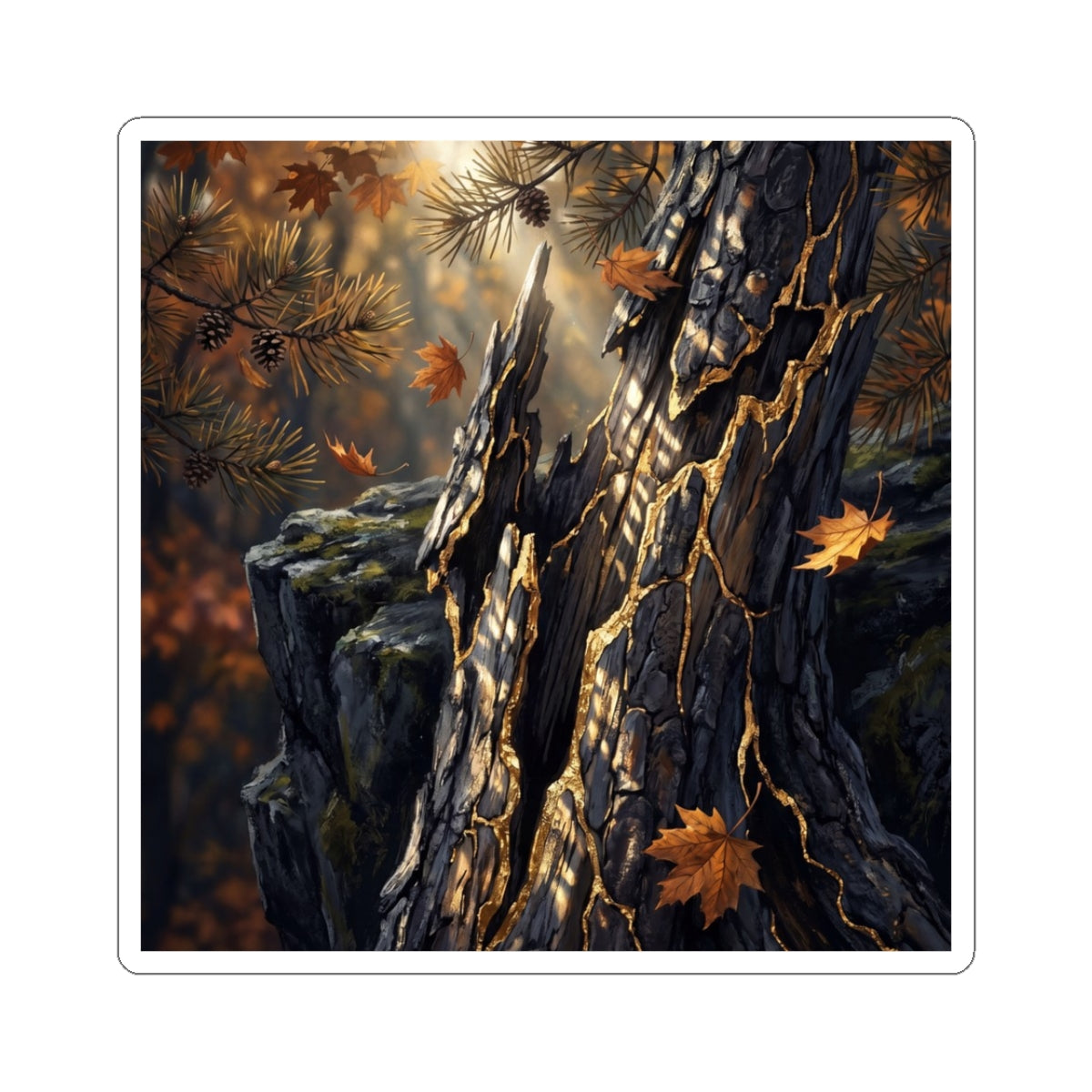 Beautiful Pine Tree Sticker - Gold Vein Kintsugi