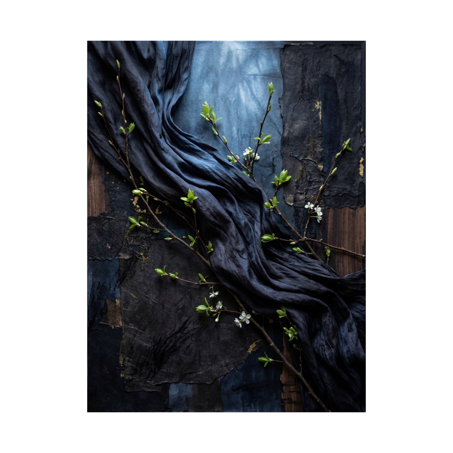 Moonlight Silk Drape Wall Art Print - Dark Japandi Datsuzoku