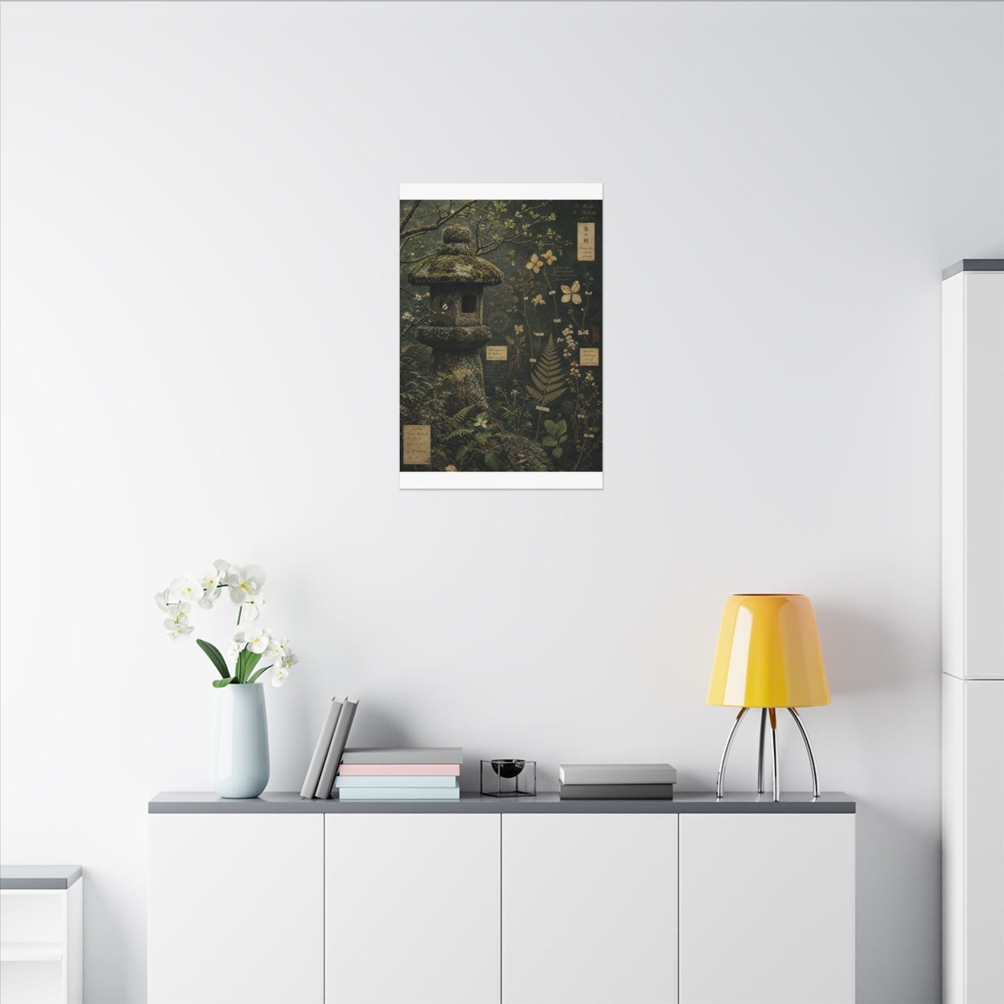 Spring Stone Lantern Herbarium Canvas Art | Nostalgic Decor