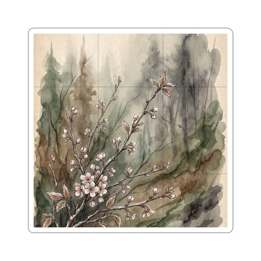 Ma Cherry Blossom Sticker - Cottagecore Forest Whimsy Art Print