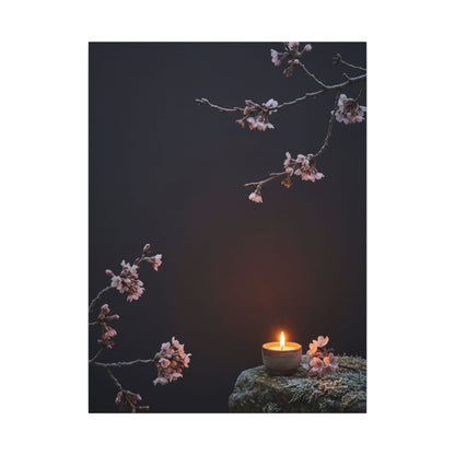 Dark Japandi Cherry Blossom in Candlelight | Moody Minimal Canvas Art