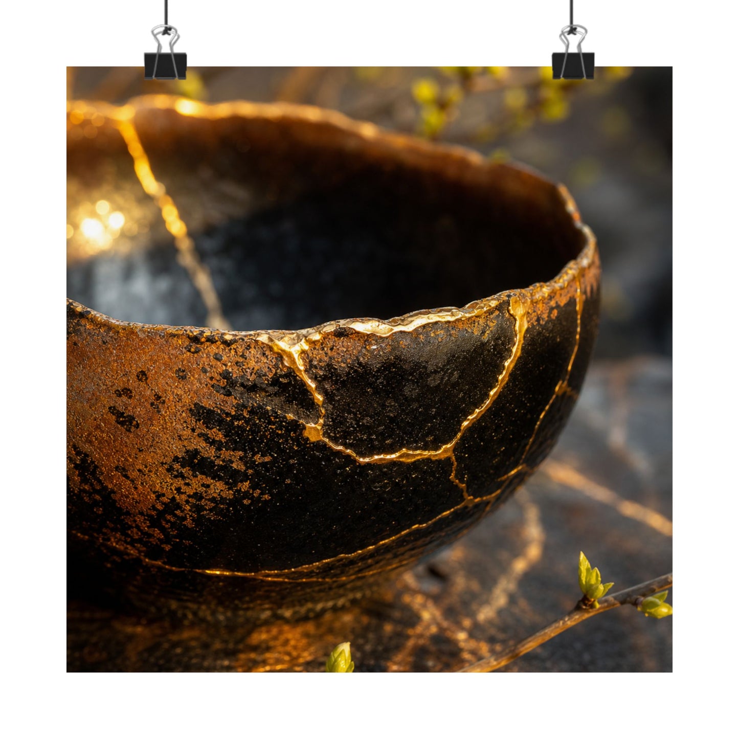 Shibui Ceramic Bowl Wall Art Print - Kintsugi Gold Vein