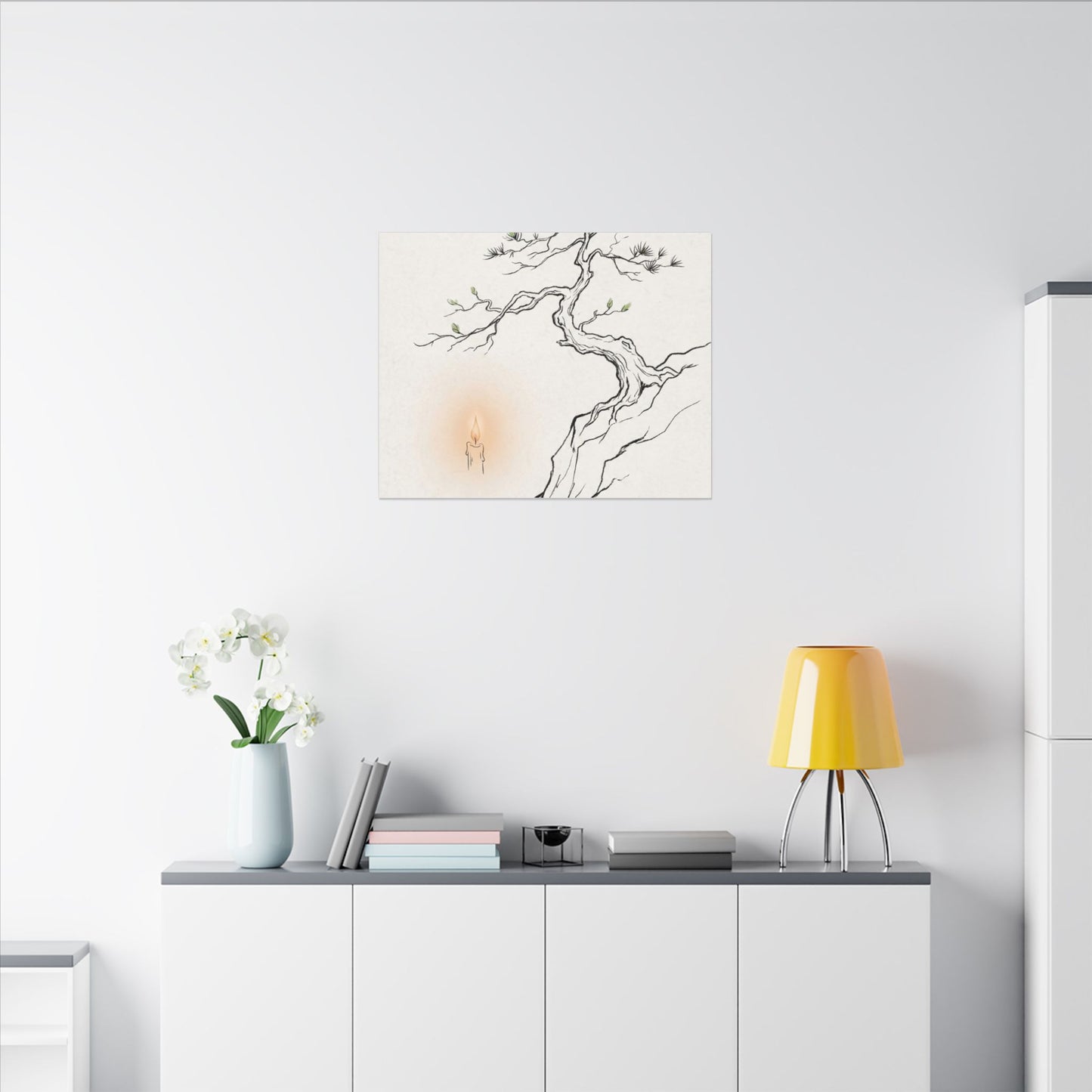 Candlelight Pine Tree Canvas Art - Japandi Shibui