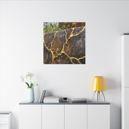 Mono No Aware Rust Patina Canvas Art - Kintsugi Gold Repair