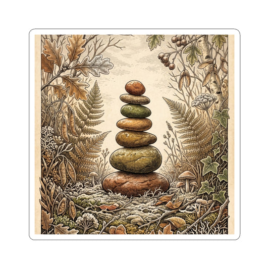 Winter River Stones Vintage Botanical Sticker | Earthy Decor