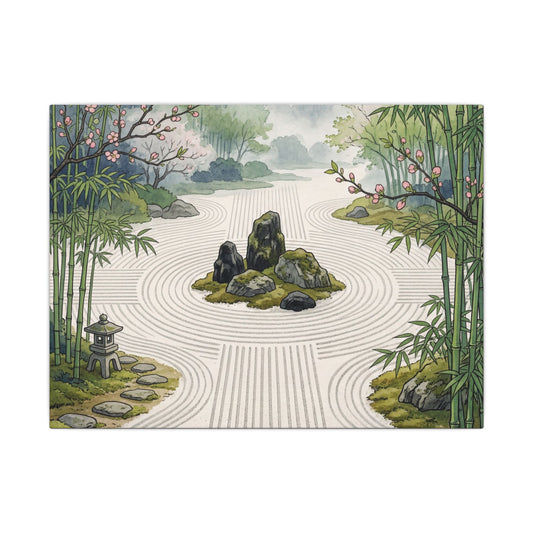 Rock Garden Ukiyo E Inspired Canvas Art | Contemplative Zen Art Art Print