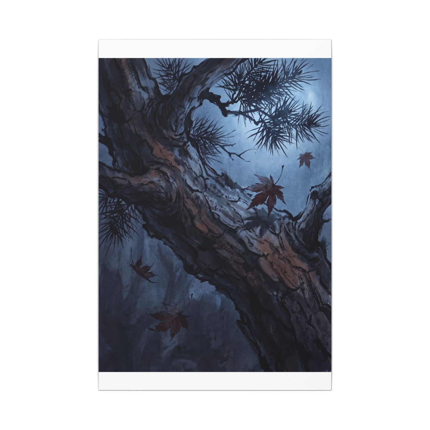 Atmospheric Pine Tree Canvas Art - Shadow Zen Dark Japandi