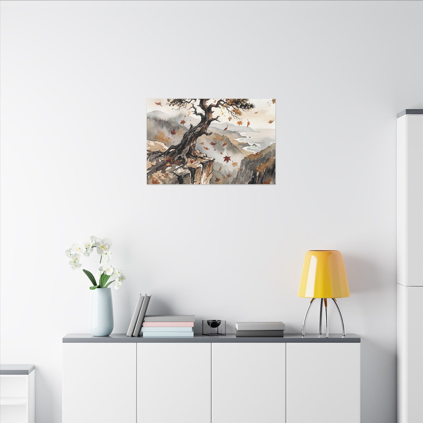 Autumn Pine Tree Watercolor Canvas Art | Warm Decor