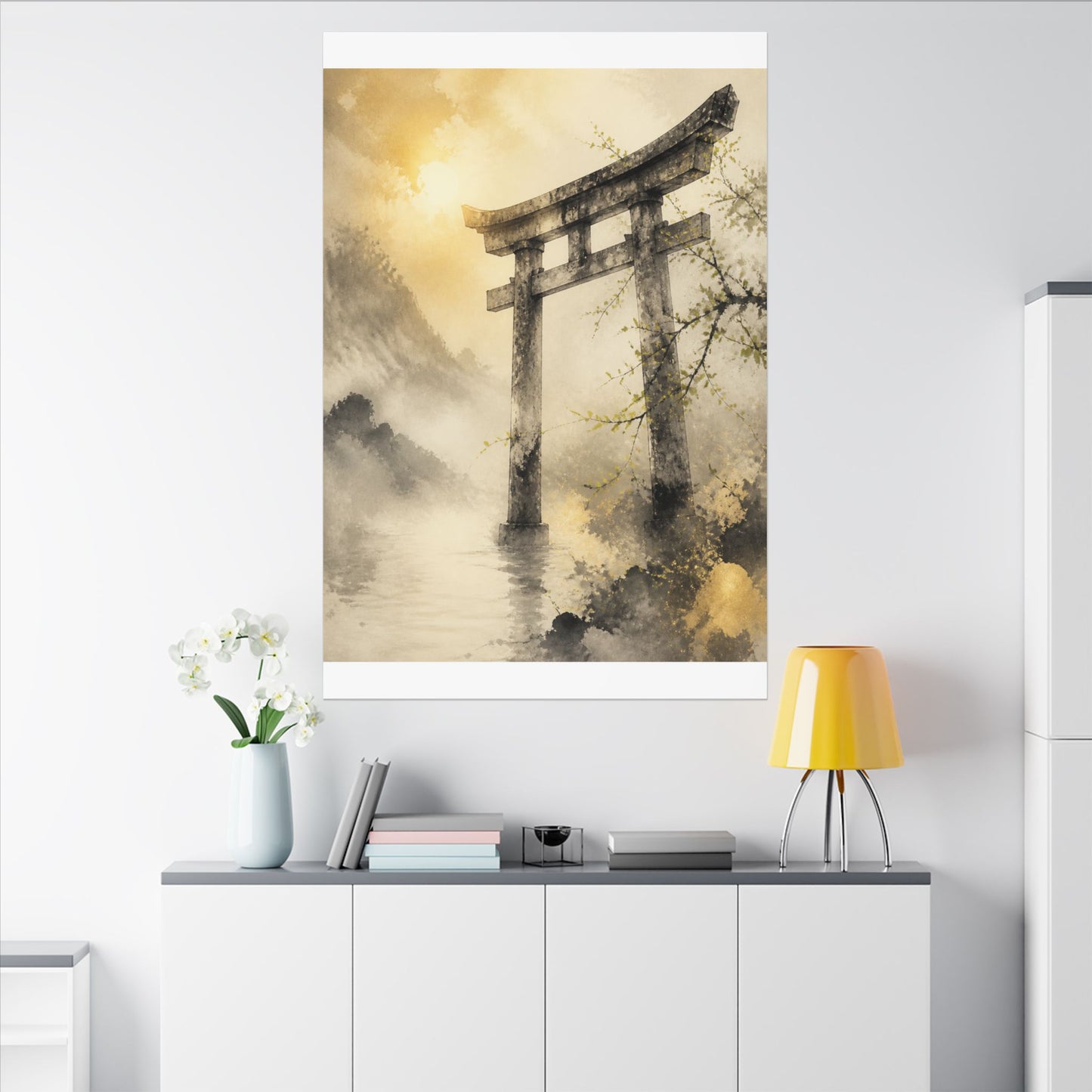 Spring Torii Gate Sumi E Canvas Art | Tranquil Decor
