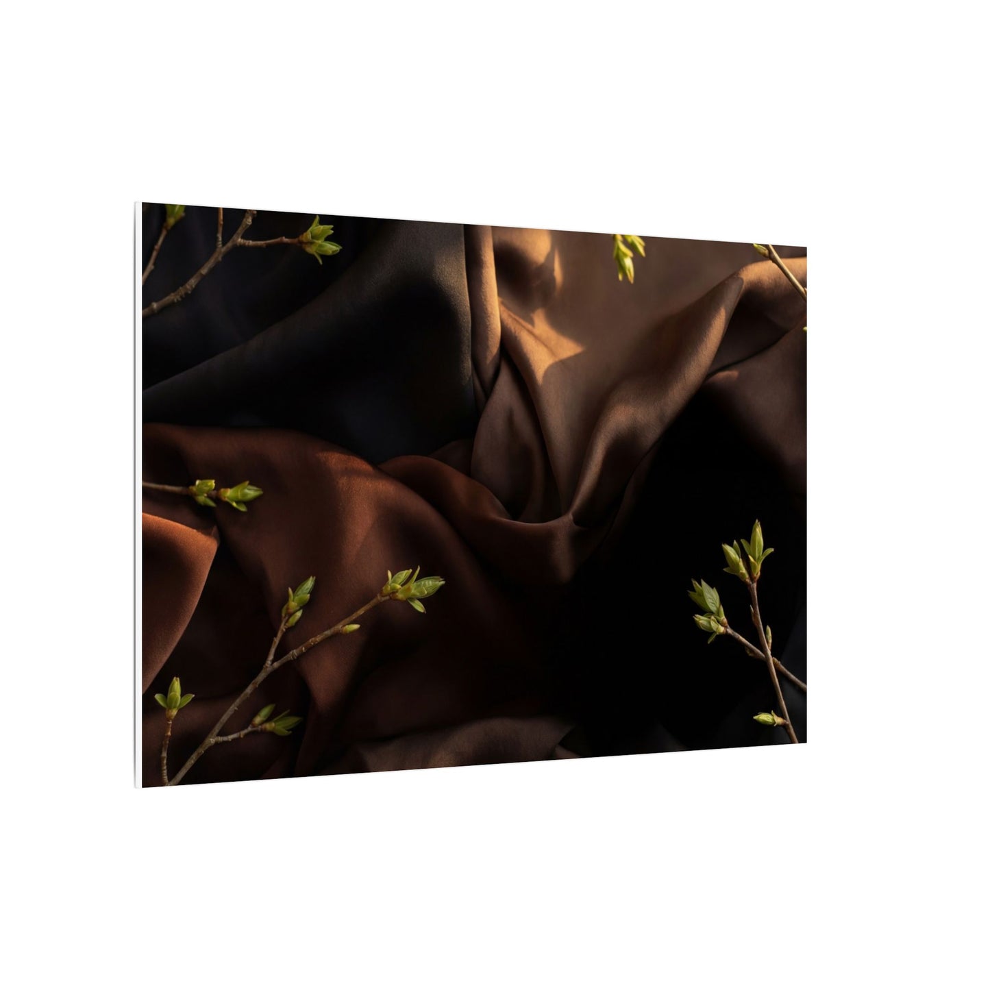 Dark Japandi Silk Drape in Golden Hour | Moody Minimal Canvas Art