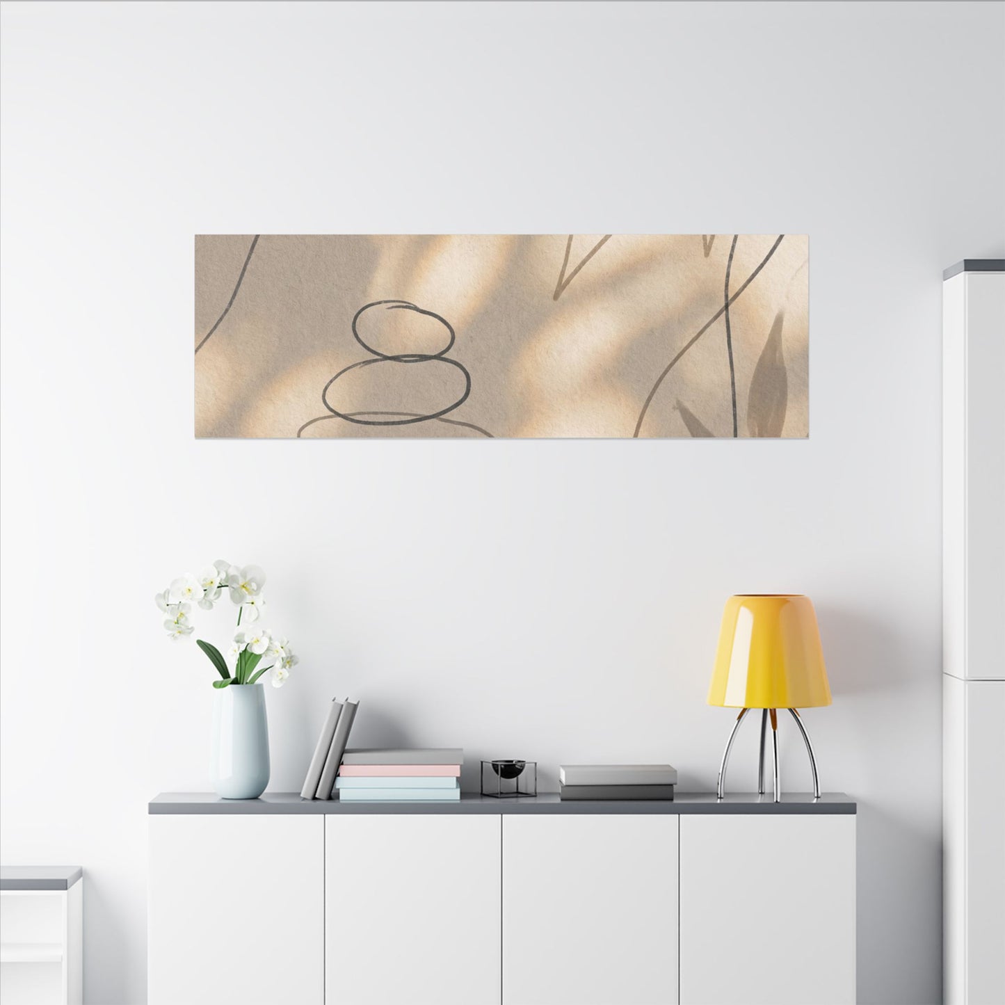 River Stones Minimal Line Canvas Art | Earthy Japandi Art
