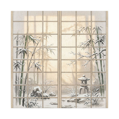 Winter Shoji Screen Sumi E Canvas Art | Tranquil Decor