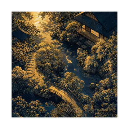 Moonlit Garden Ukiyo E Inspired Wall Art Print | Calm Zen Art
