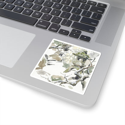 Earthy Stone Lantern Sticker - Watercolor Japandi Art Print