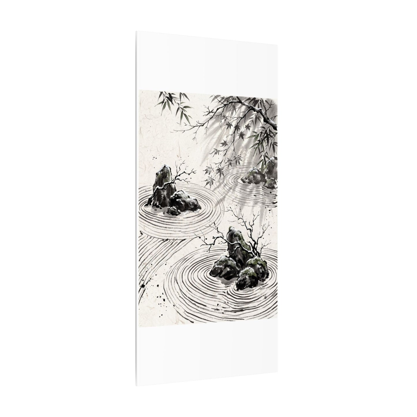 Rock Garden Canvas Art | Winter Zen Sumi E Art