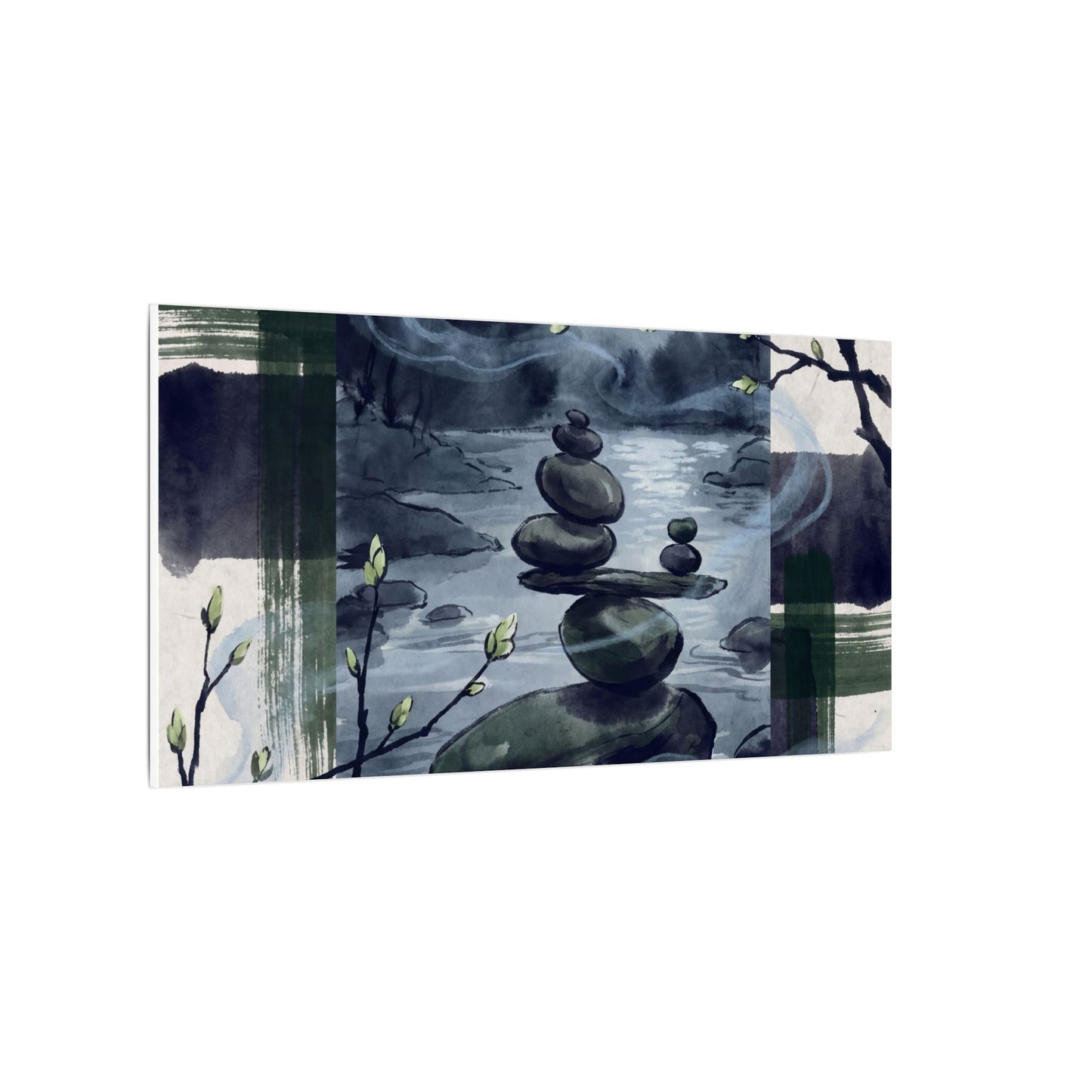 Moonlight River Stones Canvas Art - Zen Shibui