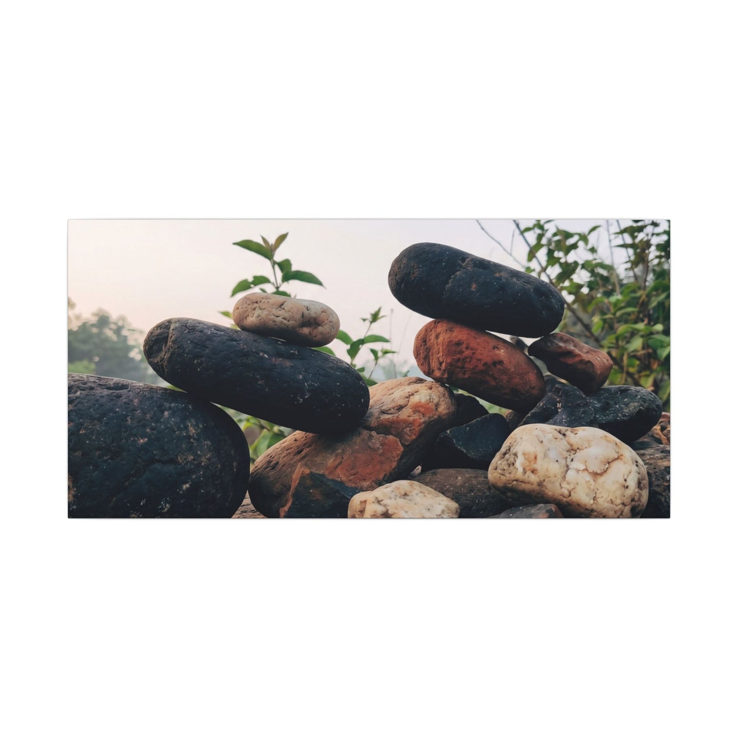 River Stones Canvas Art | Spring Kintsugi Broken Beauty Art