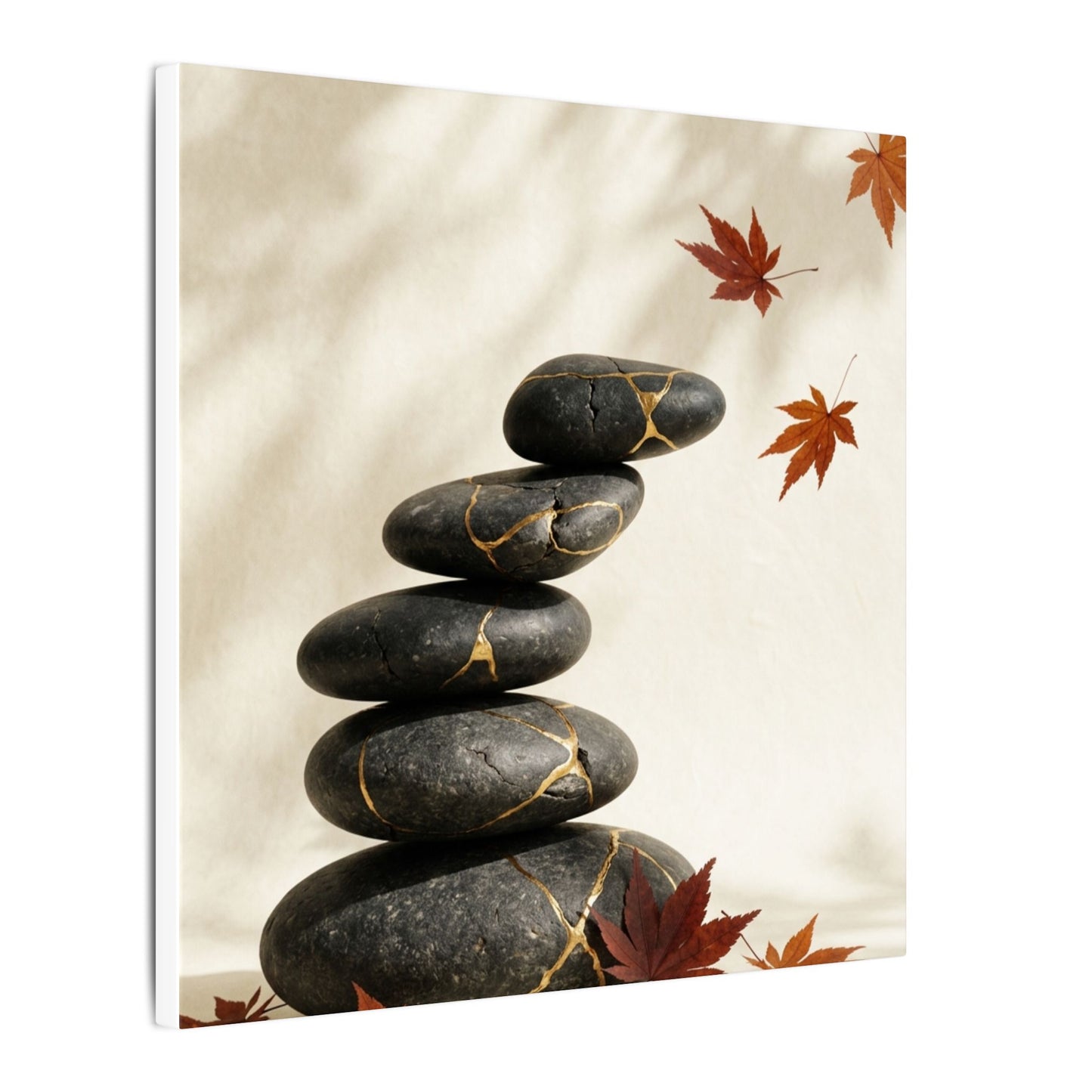 Kintsugi River Stones in Dappled | Crackle Gold Canvas Art