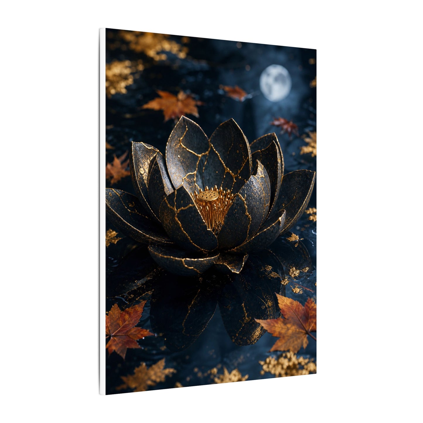 Moonlight Lotus Flower Canvas Art - Kintsugi Fukinsei