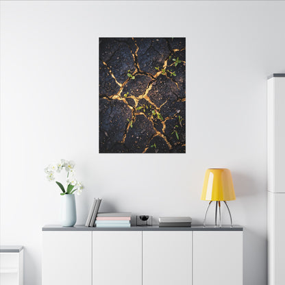 Spring Cracked Earth Crackle Gold Canvas Art | Healing Decor