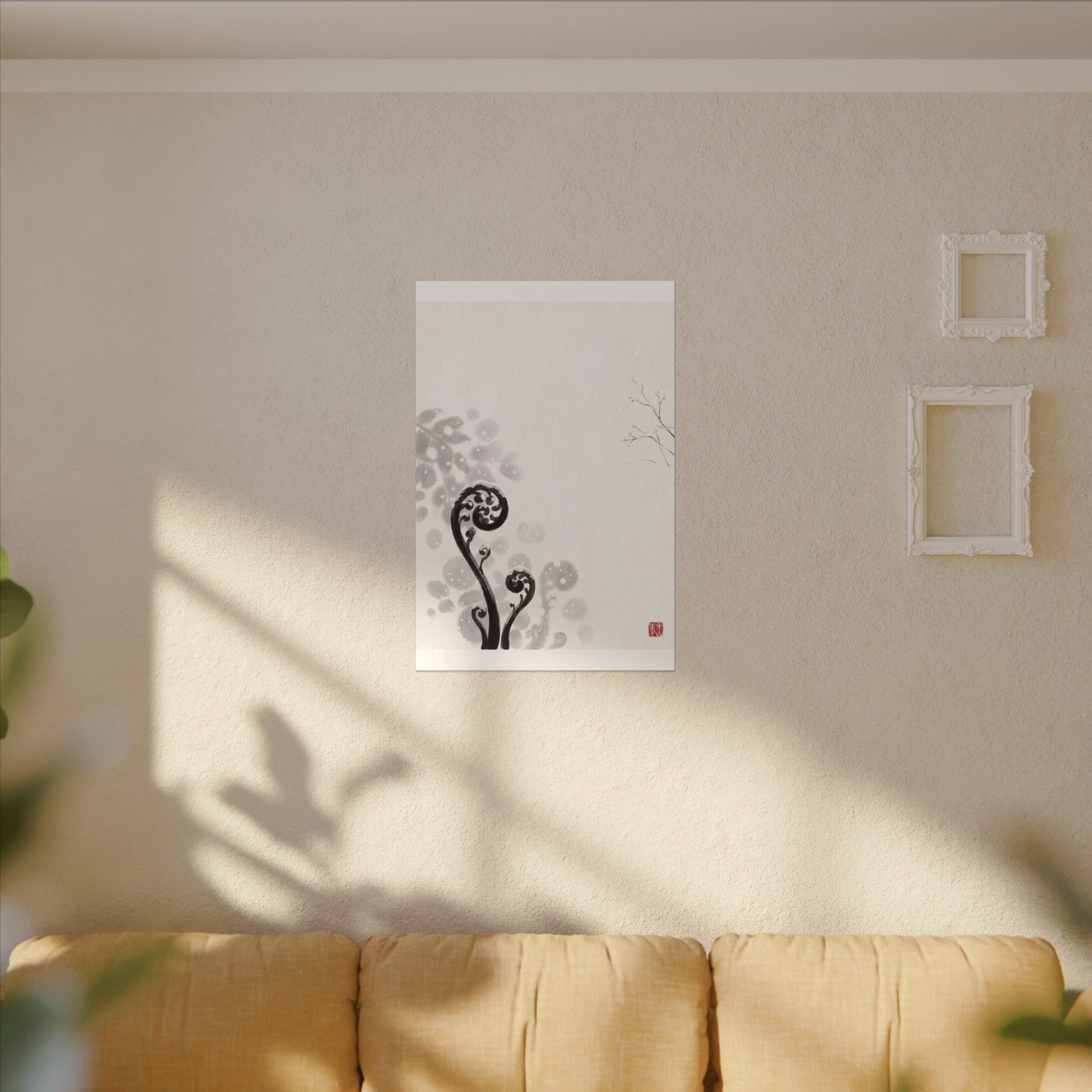 Winter Fern Unfurling Ukiyo E Inspired Canvas Art | Peaceful Decor