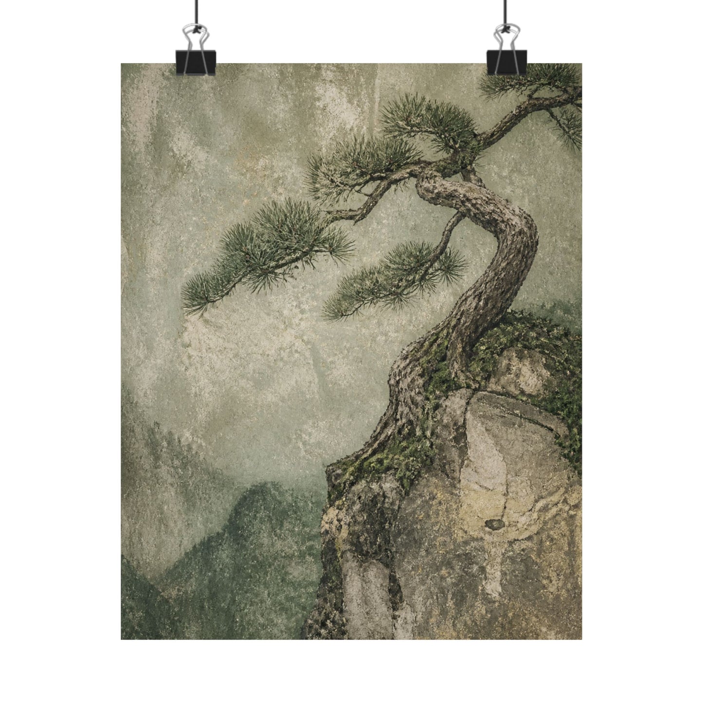Japandi Pine Tree in Overcast | Texture Wall Art Print