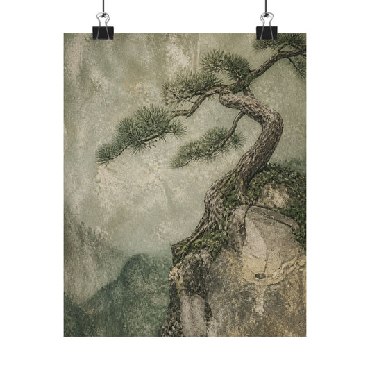 Japandi Pine Tree in Overcast | Texture Wall Art Print