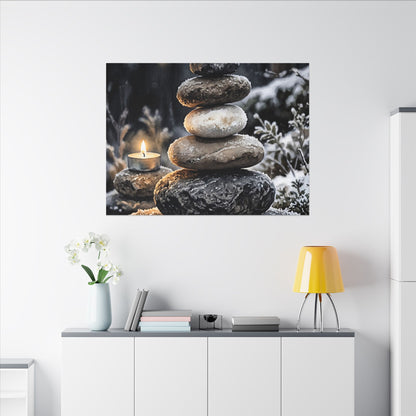 River Stones Canvas Art | Winter Japandi Watercolor Art