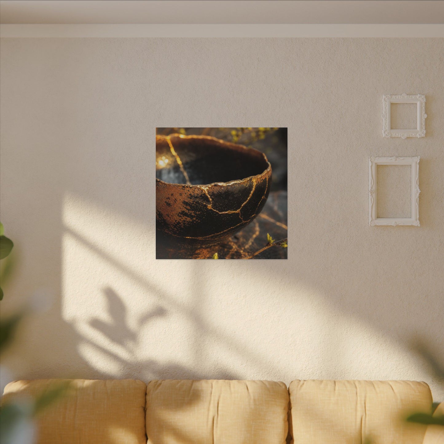 Kintsugi Ceramic Bowl in Golden Hour | Gold Vein Canvas Art