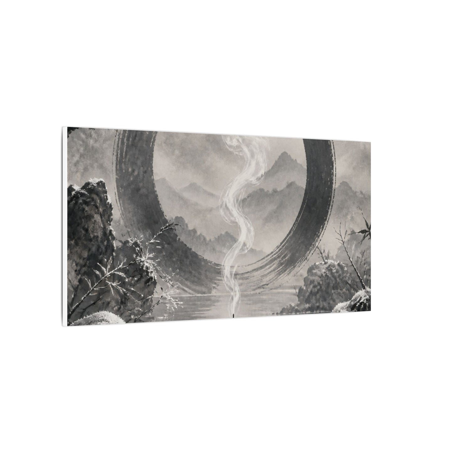 Incense Smoke Canvas Art | Winter Zen Sumi E Art