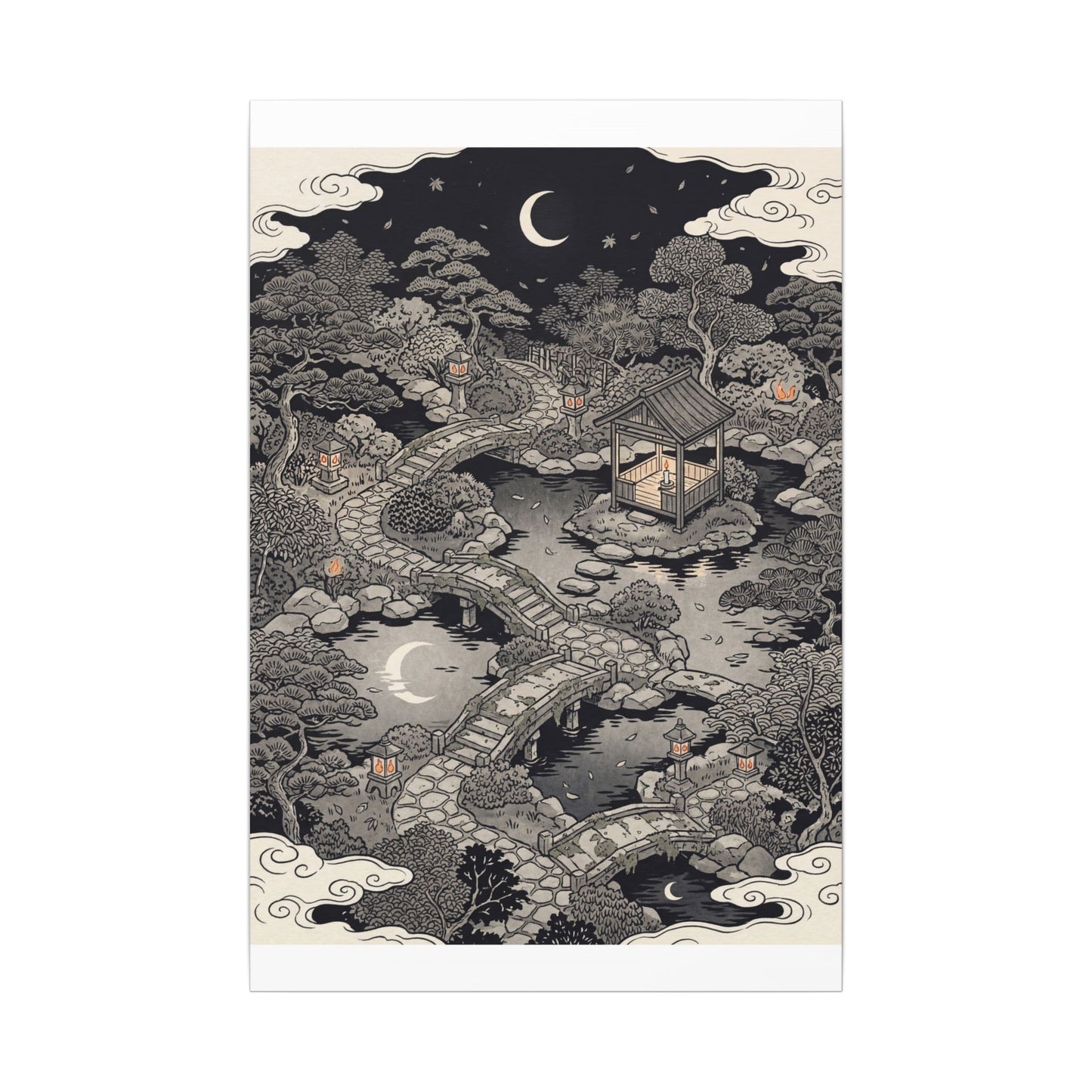 Moonlit Garden Ukiyo E Inspired Canvas Art | Serene Zen Art