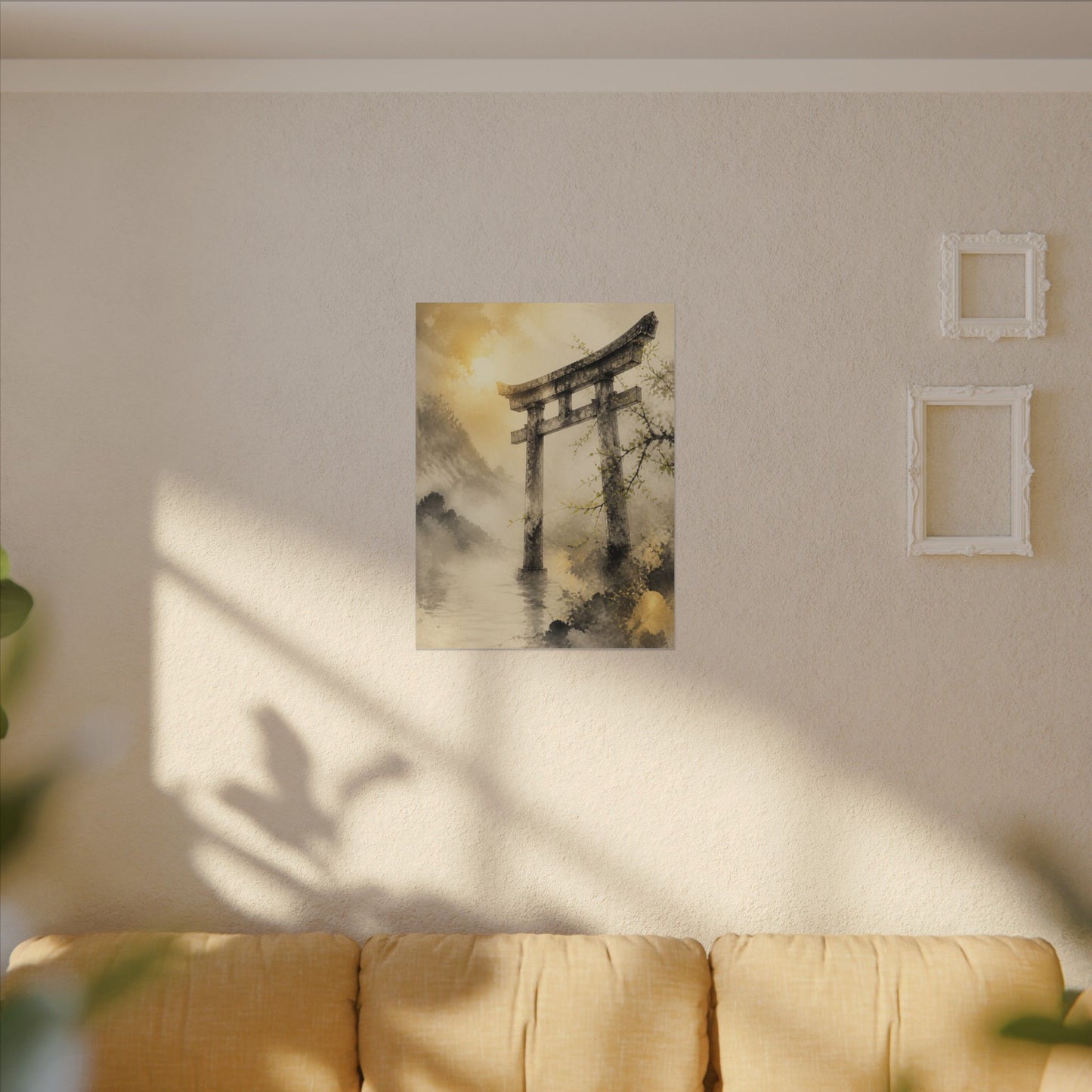 Spring Torii Gate Sumi E Canvas Art | Tranquil Decor
