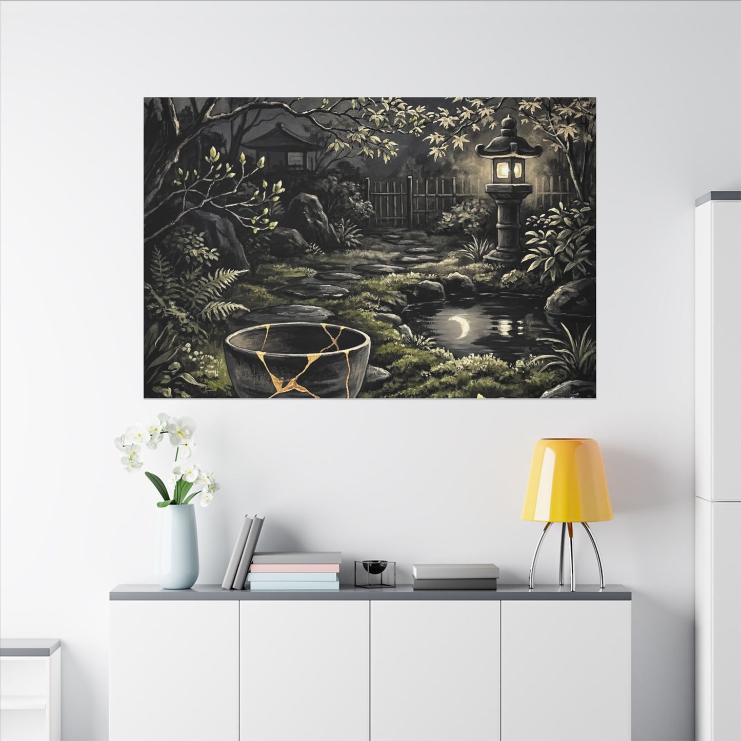 Kintsugi Moonlit Garden in Dappled | Gold Repair Canvas Art