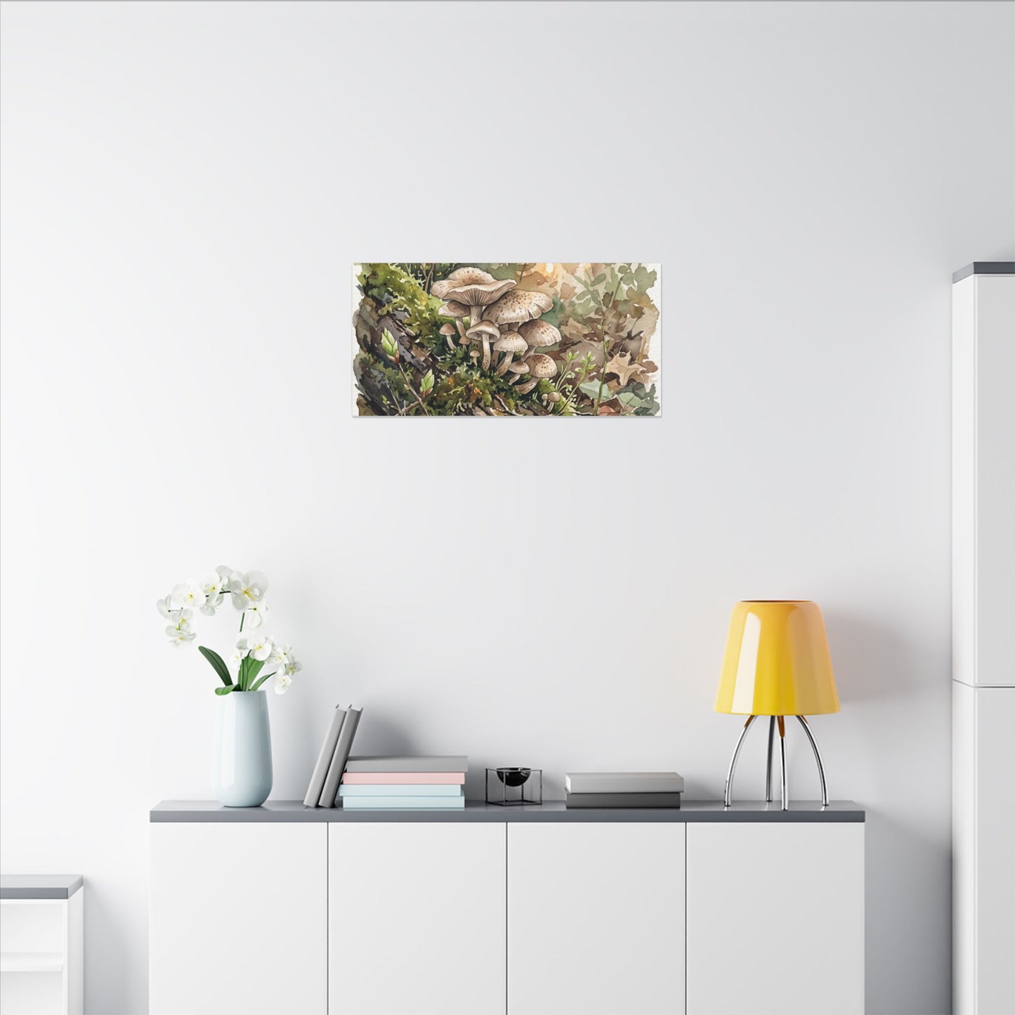Wild Mushrooms Canvas Art | Spring Japandi Watercolor Art