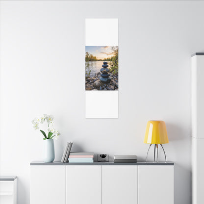 Kintsugi River Stones in Golden Hour | Gold Vein Canvas Art