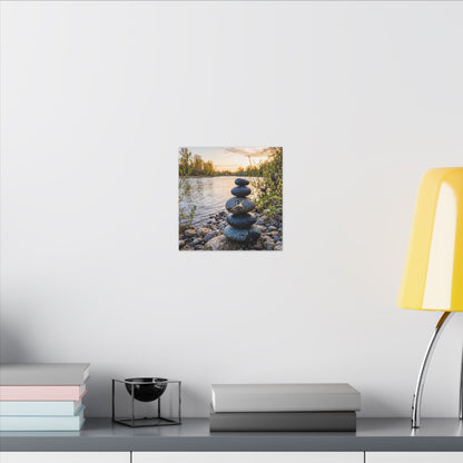 Kintsugi River Stones in Golden Hour | Gold Vein Canvas Art