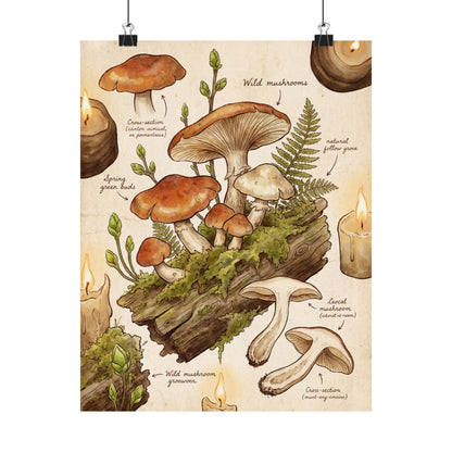 Spring Wild Mushrooms Forest Whimsy Wall Art Print | Rustic Decor Art Print