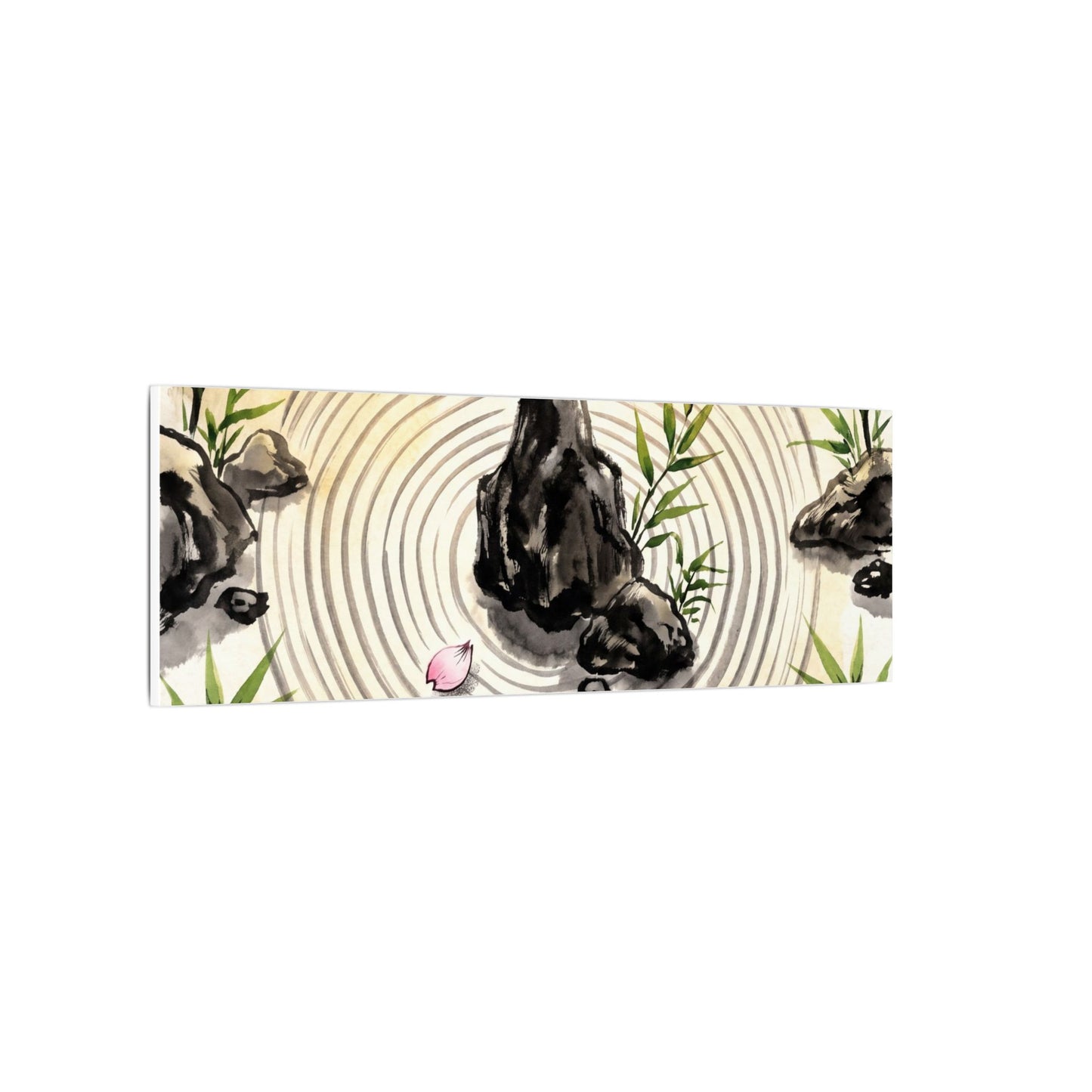 Zen Rock Garden in Golden Hour | Sumi E Canvas Art
