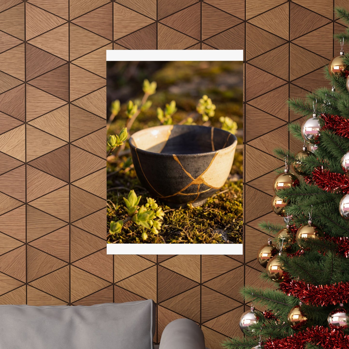 Kintsugi Broken Pottery in Golden Hour | Gold Repair Wall Art Print