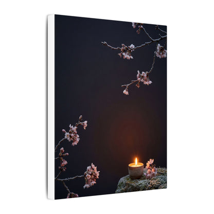 Dark Japandi Cherry Blossom in Candlelight | Moody Minimal Canvas Art